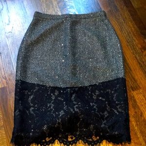 J. Crew Herringbone and Lace Pencil Skirt Size 0